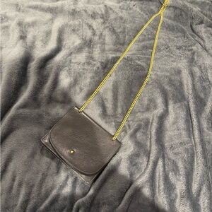 Madewell Black Leather Clutch with Gold Chain